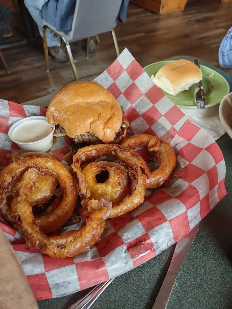 Bourbon Burger with Onion Rings